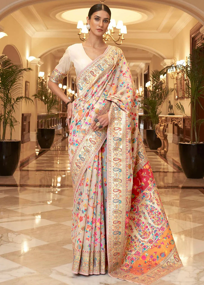 White Banarasi Silk Saree With Blouse Piece Best Seller