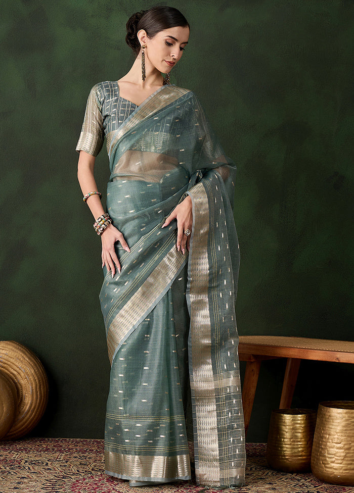 Green Organza Saree With Blouse Piece Pre Order Online