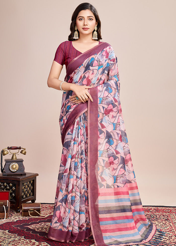 Multicolor Linen Silk Saree With Blouse Piece Cheap Sale Pictures