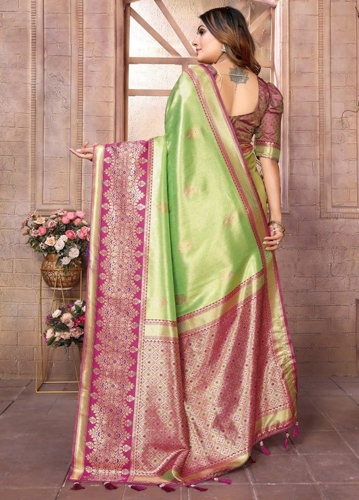 Light Green Banarasi Silk Saree With Blouse Piece Free Shipping Top Quality