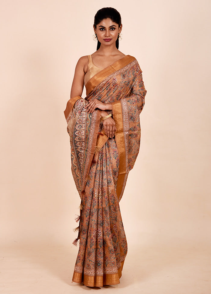 Rust Tussar Silk Saree With Blouse Piece Online Cheap Pice