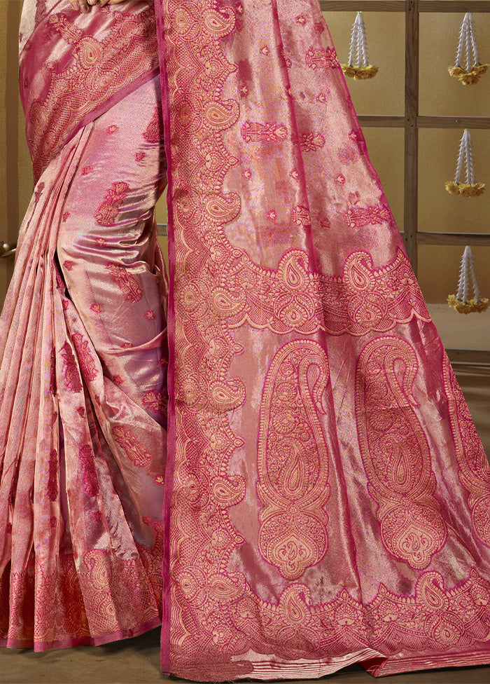 Pink Spun Silk Saree With Blouse Piece Cheap Outlet Locations