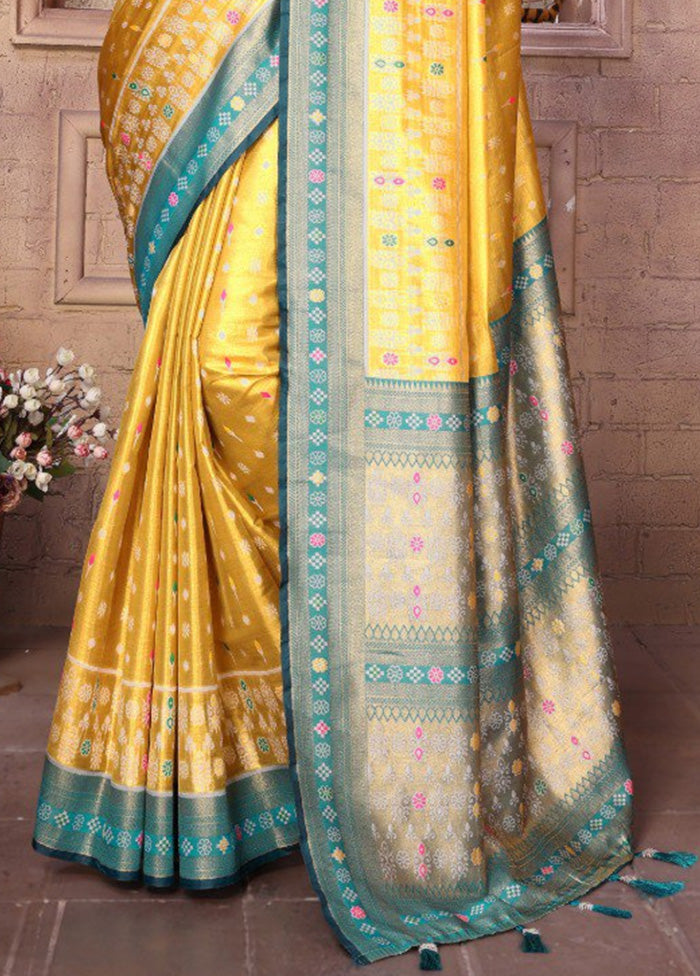 Yellow Banarasi Silk Saree With Blouse Piece Discount Pay With Paypal