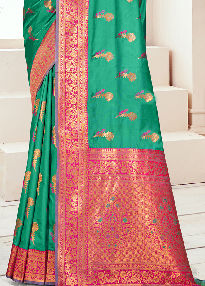 Teal Green Dupion Silk Saree With Blouse Piece Collections For Sale