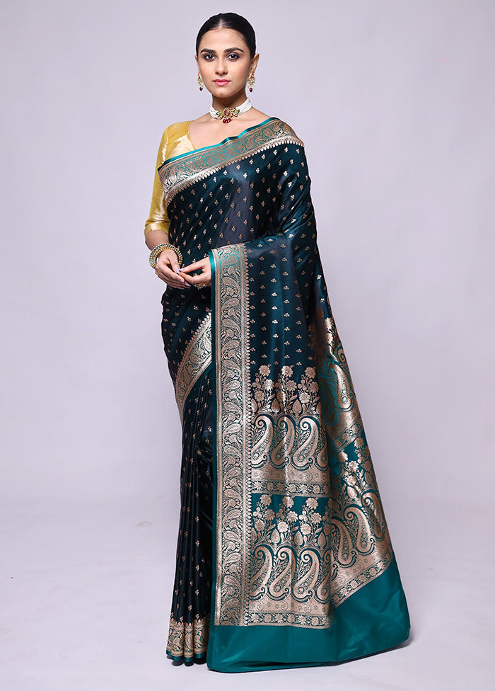 Blue Banarasi Silk Saree With Blouse Piece Outlet Best Seller