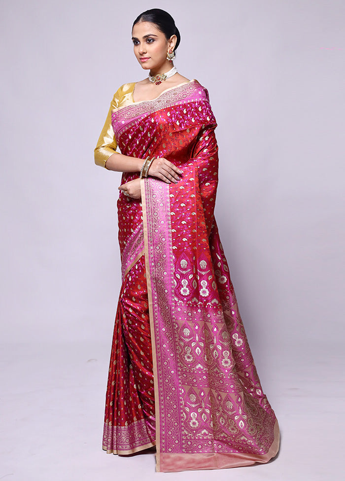 Red Tanchoi Silk Saree With Blouse Piece Free Shipping With Paypal