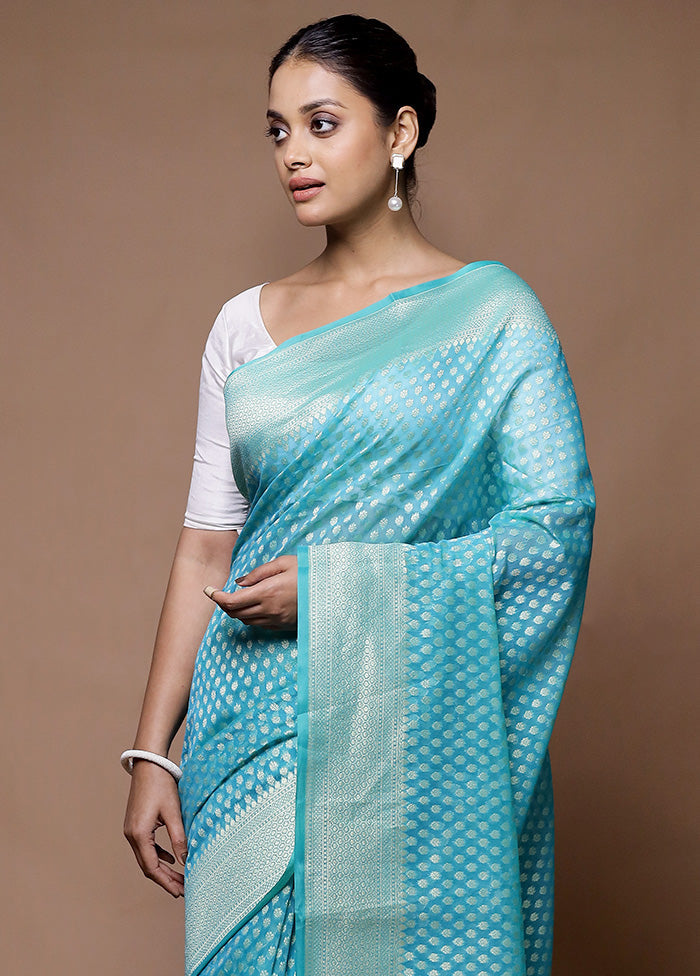 Blue Kora Silk Saree With Blouse Piece Fashionable Cheap Online