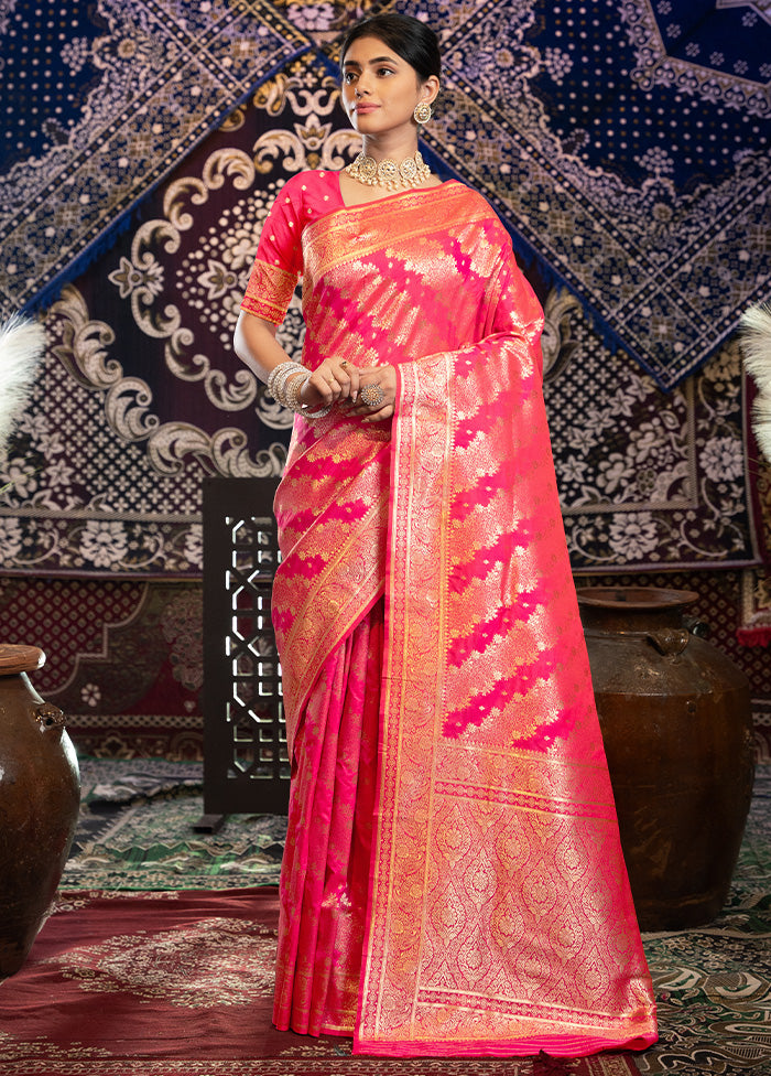 Pink Banarasi Silk Saree With Blouse Piece Discount Pay With Paypal