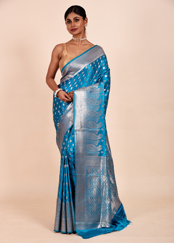 Blue Banarasi Silk Saree With Blouse Piece Hot Sale Cheap Pice