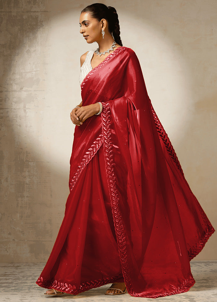 Red Spun Silk Saree With Blouse Piece Sale Manchester Great Sale