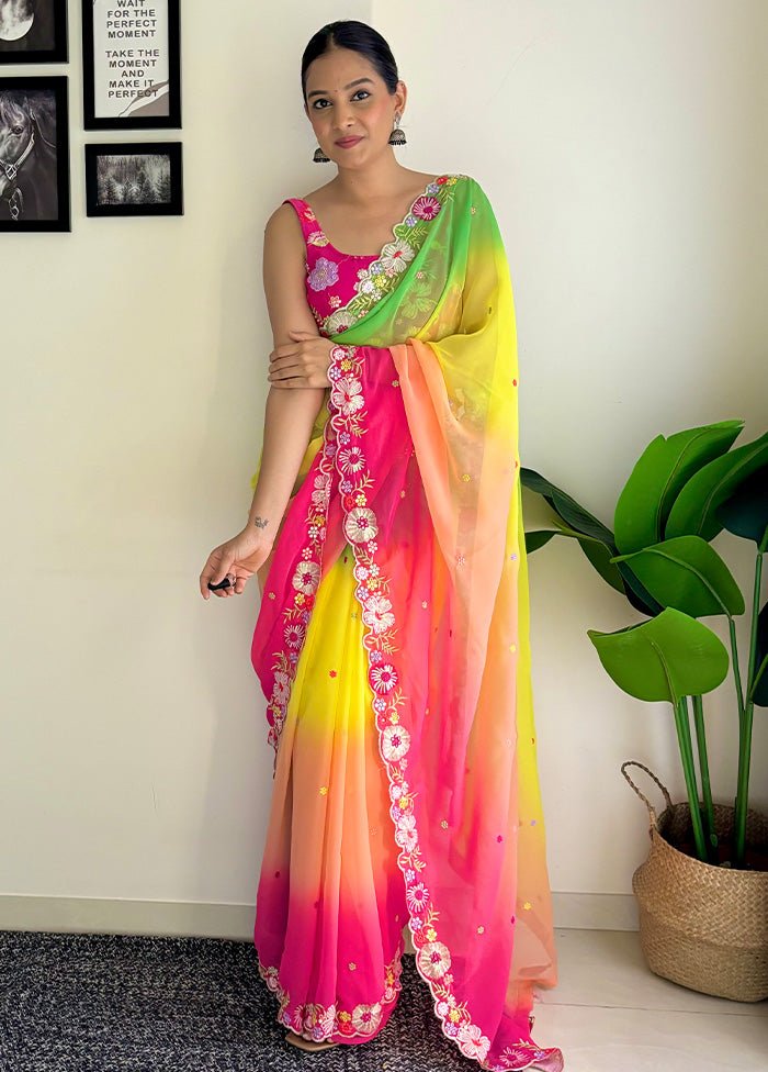 Multicolor Georgette Saree With Blouse Piece Reliable