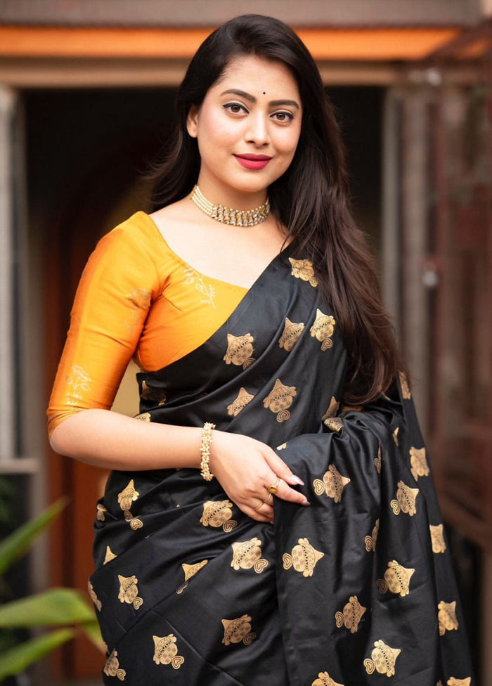 Black Banarasi Silk Saree With Blouse Piece Cheap Pice For Sale