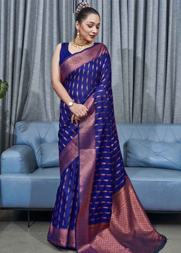 Royal Blue Banarasi Silk Saree With Blouse Piece Outlet Locations Cheap Pice