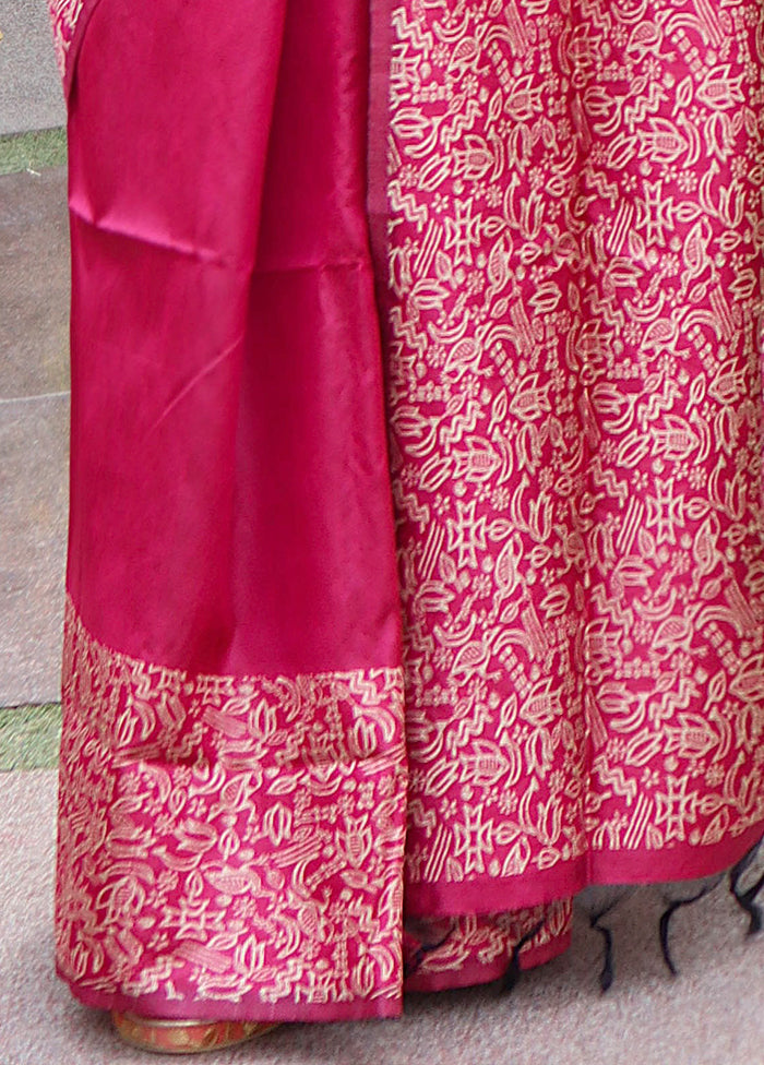 Pink Spun Silk Saree With Blouse Piece Sale Affordable