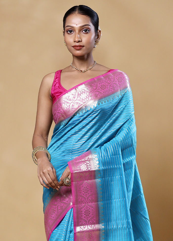 Blue Handloom Dupion Pure Silk Saree With Blouse Piece Enjoy Online