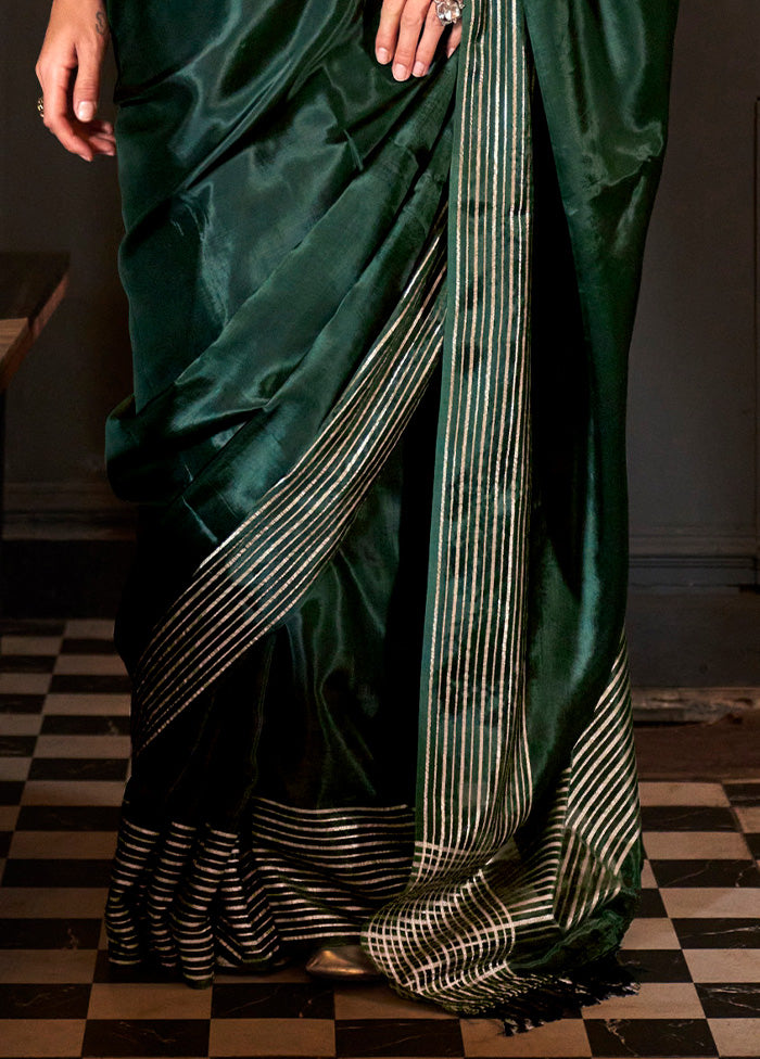 Green Spun Silk Saree With Blouse Piece Clearance Pirce Sale