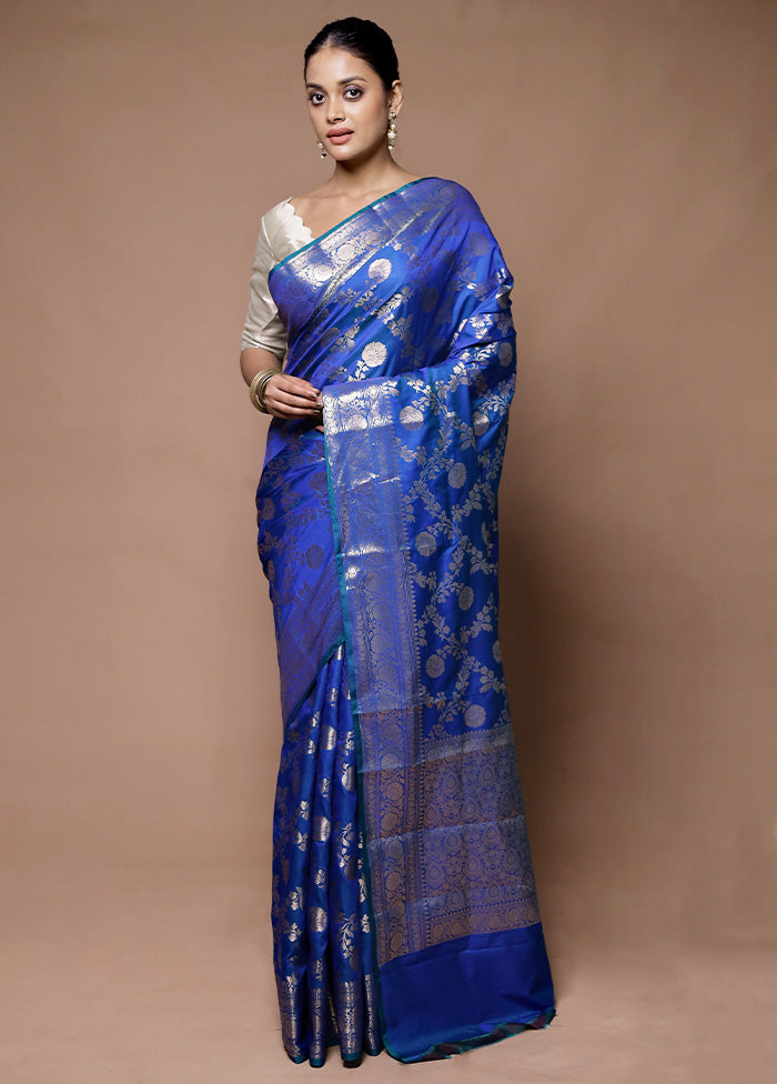 Blue Uppada Silk Saree With Blouse Piece Cheap Pices Authentic