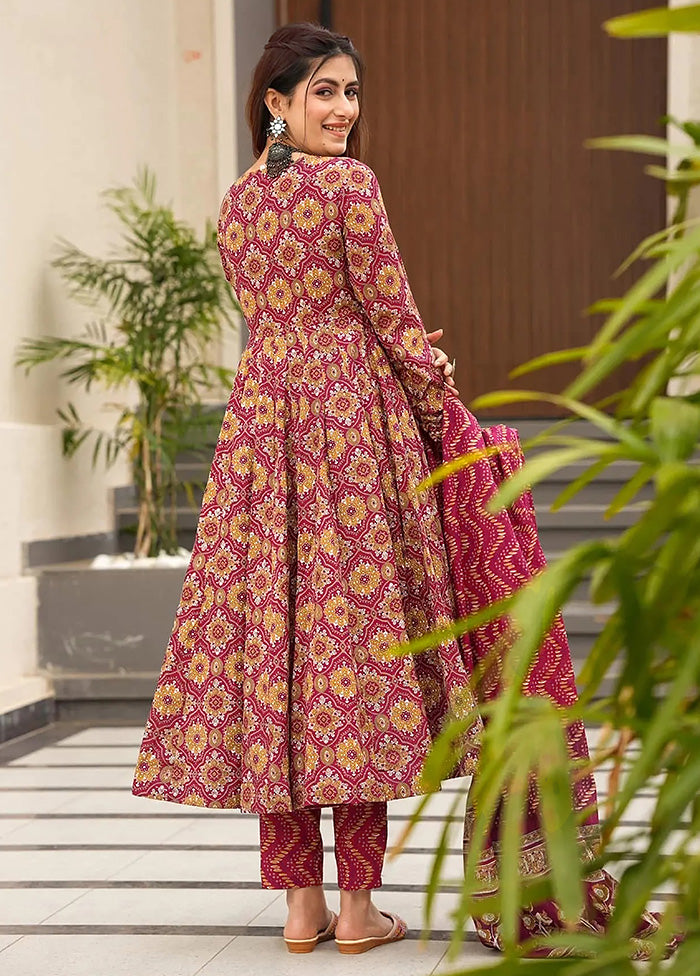 3 Pc Burgundy Readymade Silk Suit Set Order Online