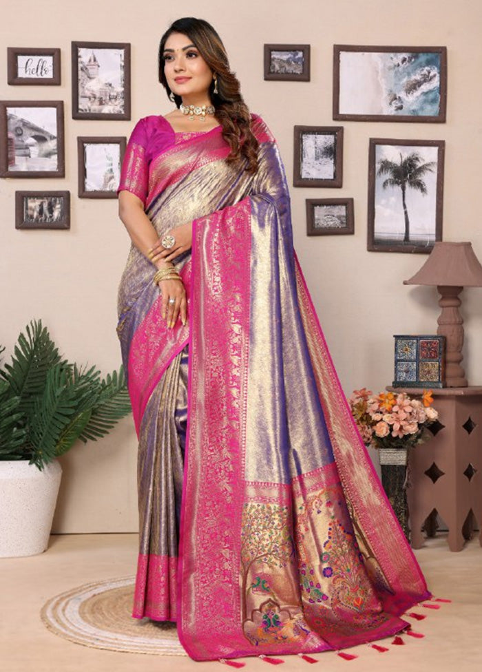 Purple Banarasi Silk Saree With Blouse Piece Buy Cheap Get Authentic