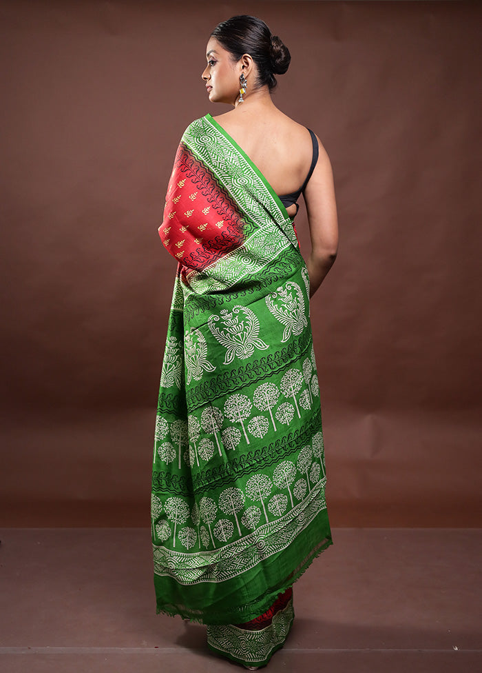 Red Printed Pure Silk Saree Without Blouse Piece Buy Cheap Sast