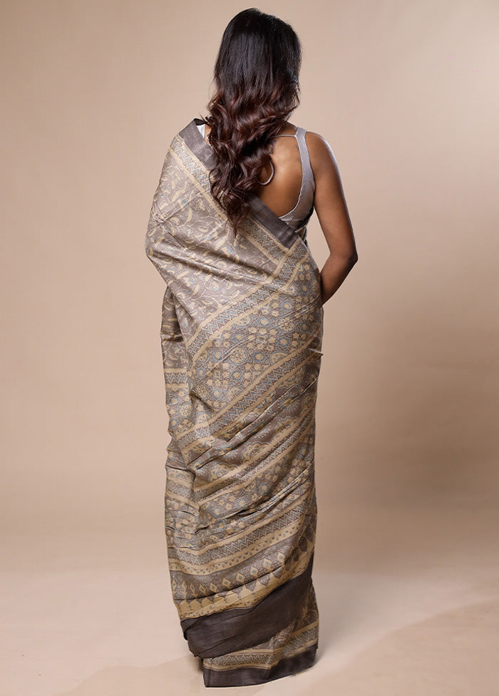 Grey Handloom Tussar Pure Silk Saree With Blouse Piece Tumblr Cheap Online