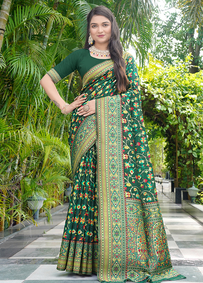 Dark Green Pasmina Silk Saree With Blouse Piece Cheap Best Place