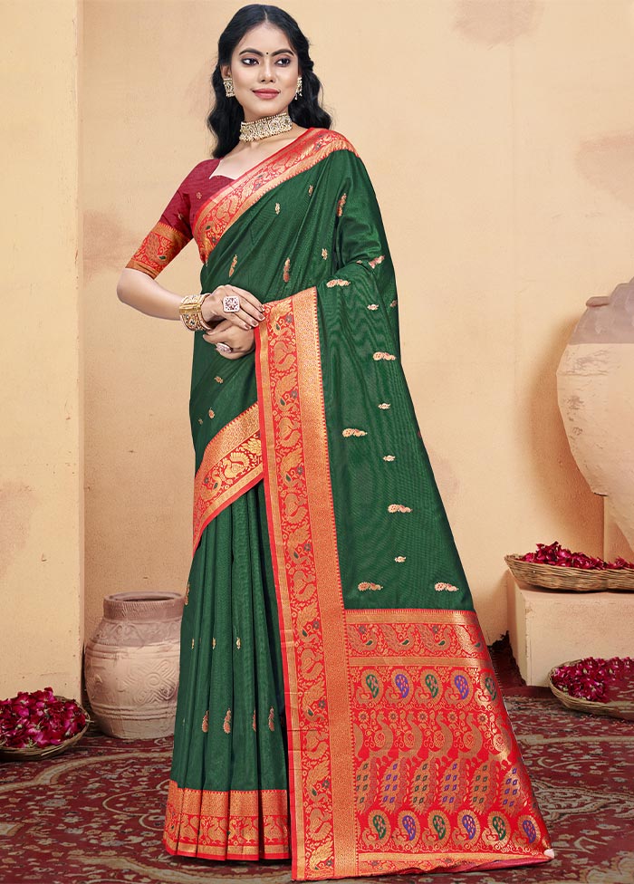 Bottle Green Dupion Silk Saree With Blouse Piece Free Shipping Eastbay