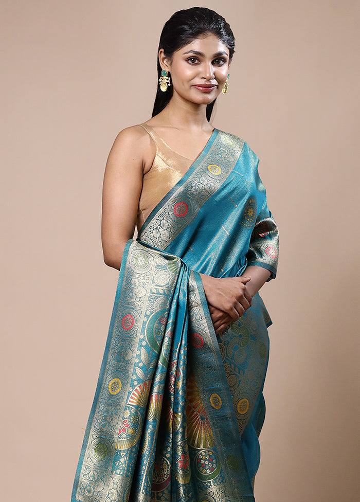 Blue Tissue Silk Saree With Blouse Piece Best Sale Cheap Pice