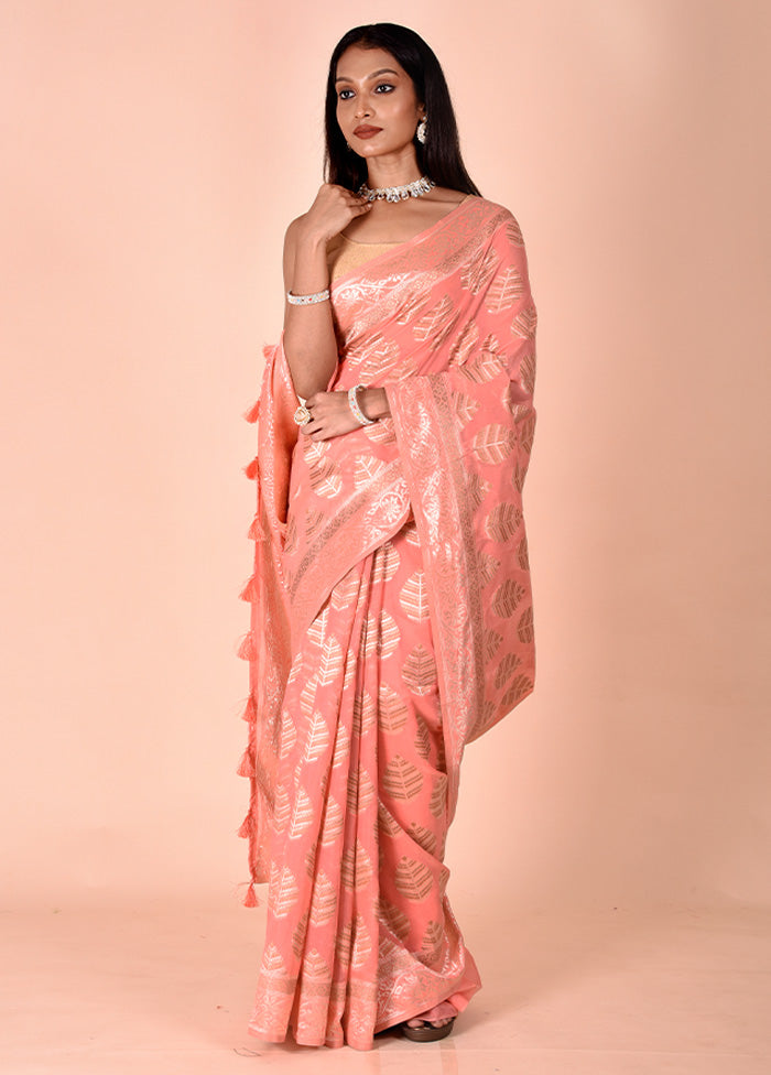 Pink Kora Silk Saree With Blouse Piece Free Shipping Official