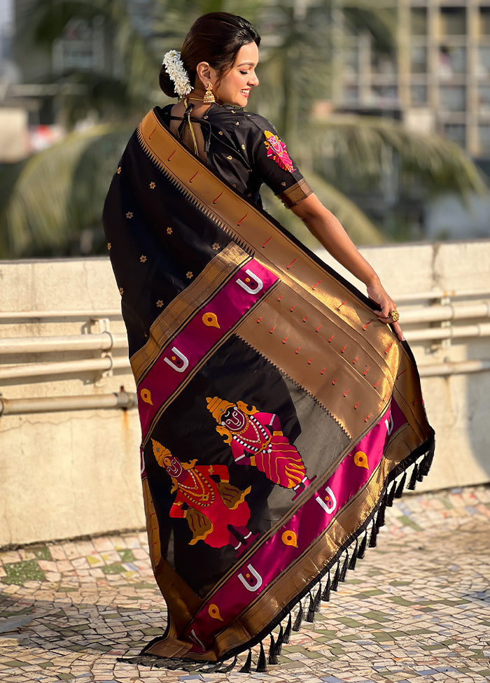 Black Spun Silk Saree With Blouse Piece Outlet Pay With Paypal