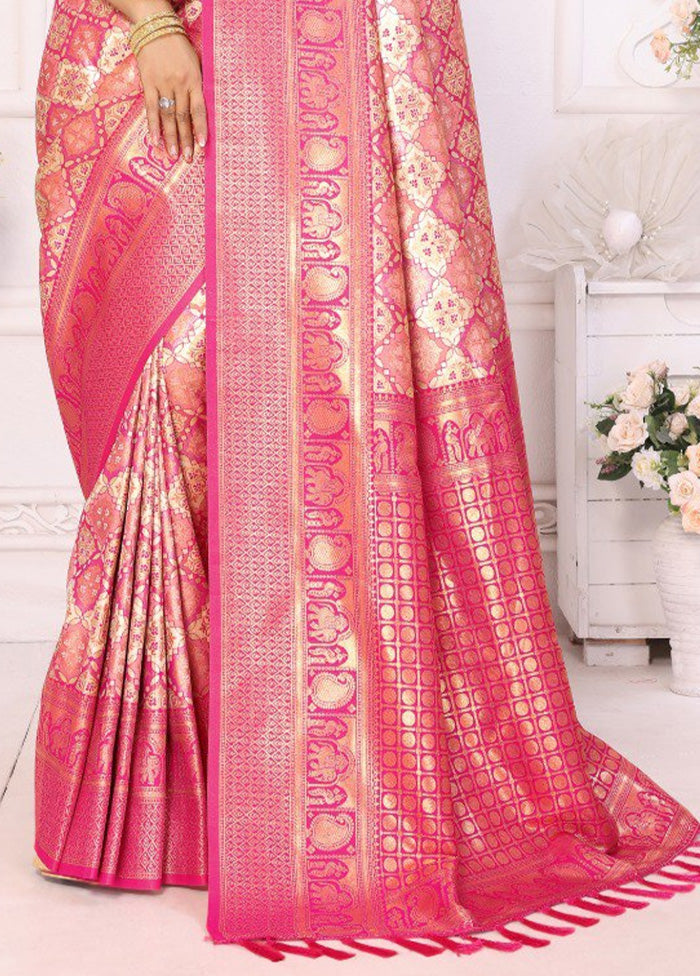 Peach Banarasi Silk Saree With Blouse Piece Free Shipping Perfect