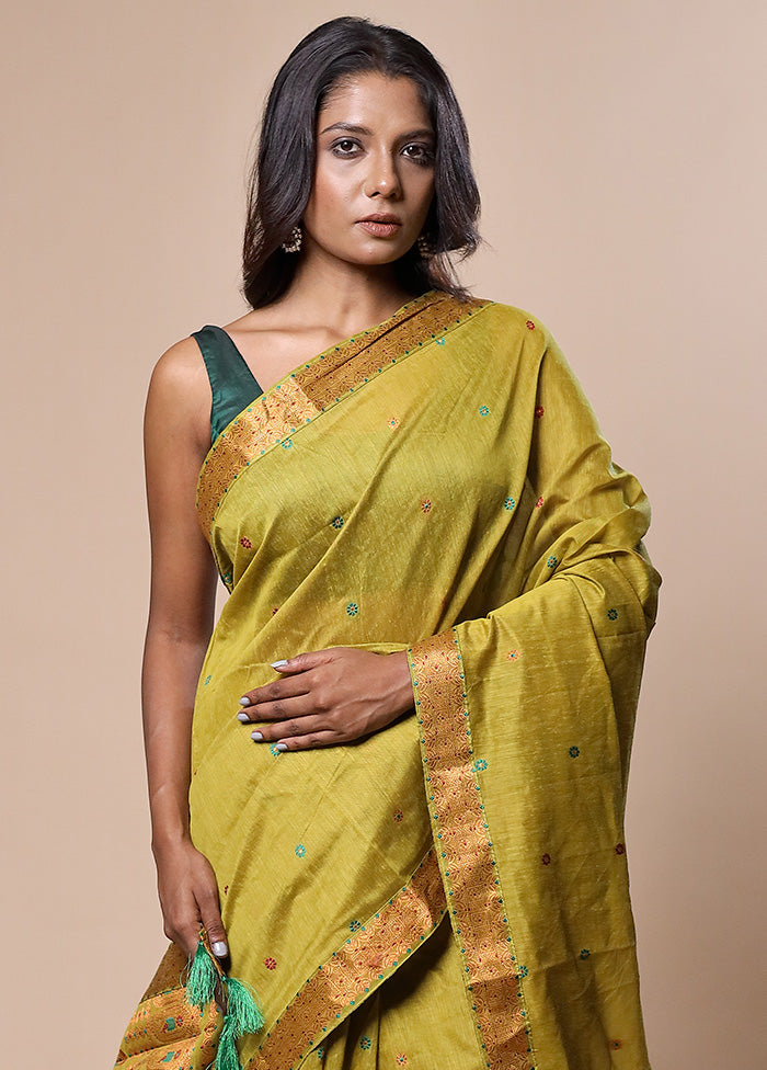 Green Assam Silk Saree With Blouse Piece Popular Cheap Online