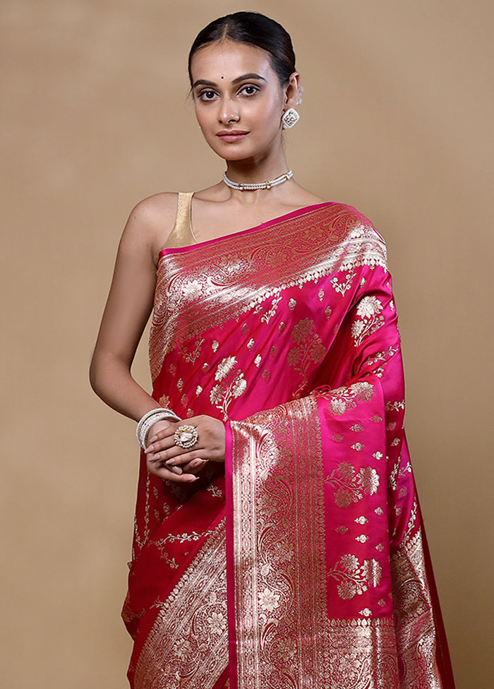 Pink Banarasi Silk Saree With Blouse Piece Discount Cheap Online