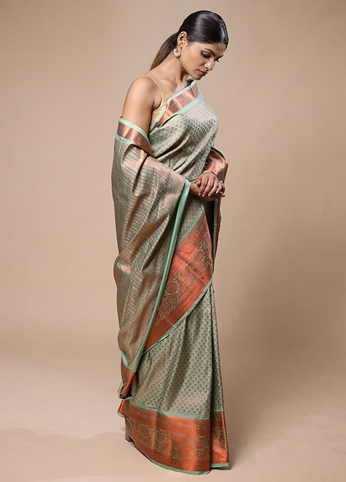 Green Kanjivaram Silk Saree With Blouse Piece Outlet Genuine