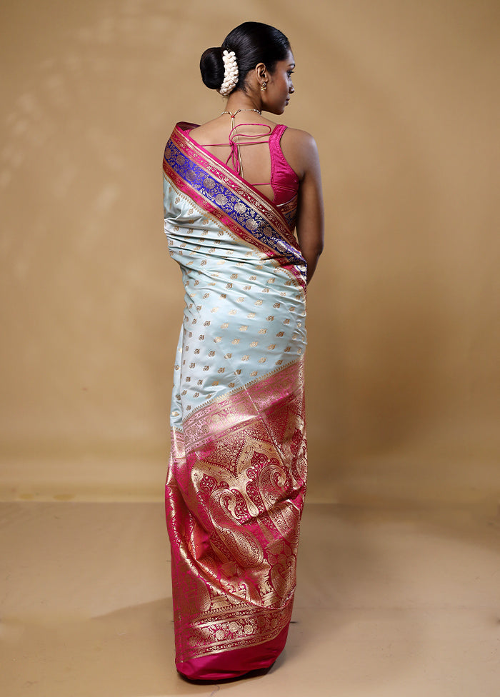 Sky Blue Banarasi Silk Saree With Blouse Piece Clearance 2025 Unisex