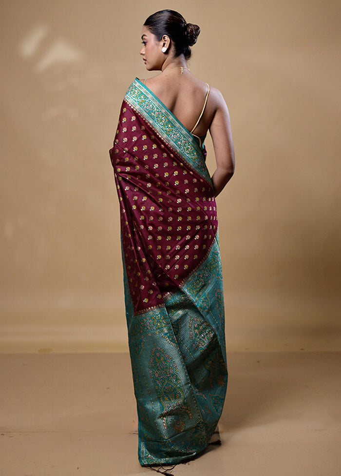 Maroon Dupion Silk Saree With Blouse Piece Discount Best