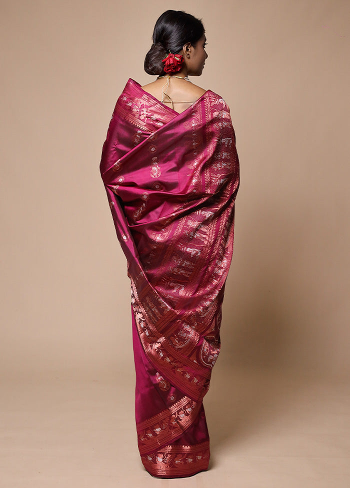 Pink Handloom Baluchari Pure Silk Saree With Blouse Piece Online Online Clearance