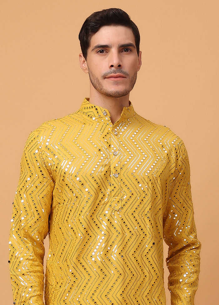 Yellow Viscose Embroidered Kurta Discount Store