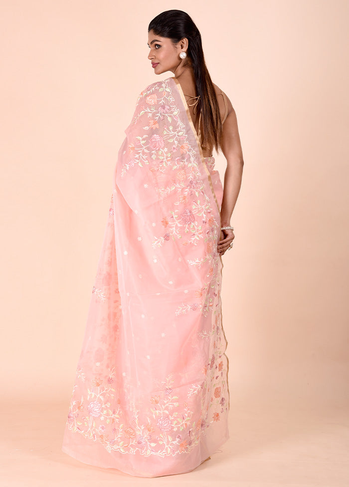 Baby Pink Organza Saree With Blouse Piece Discount Cheap Online