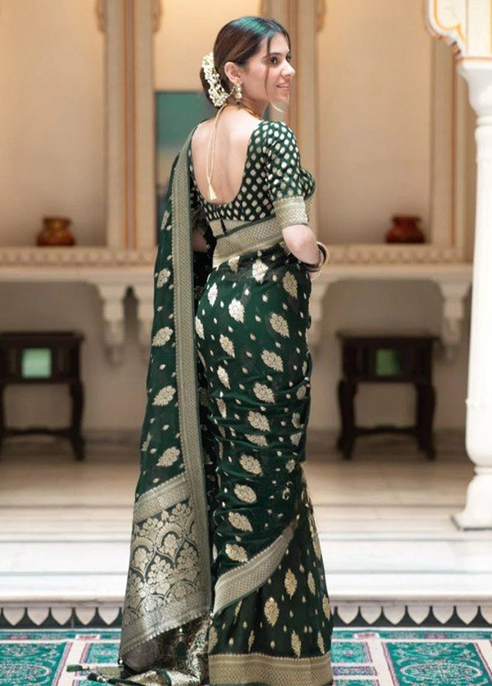 Green Banarasi Silk Saree With Blouse Piece Popular Cheap Online