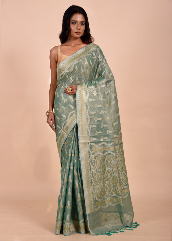 Green Tissue Silk Saree With Blouse Piece Popular Cheap Online