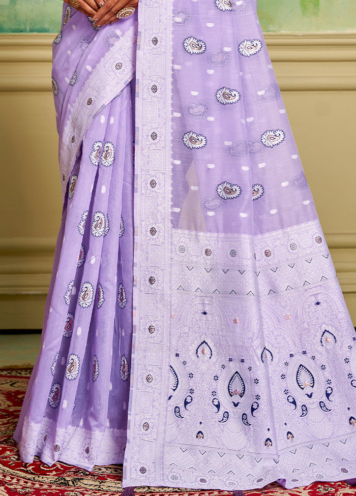 Lavender Cotton Saree With Blouse Piece Quality Free Shipping