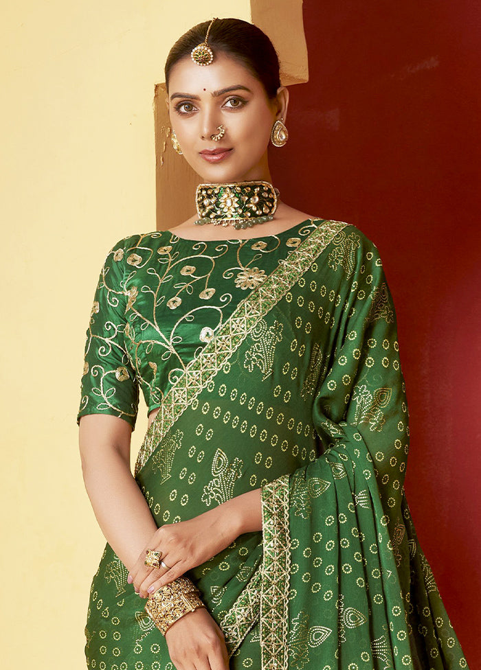 Pine Green Chiffon Silk Saree With Blouse Piece Buy Cheap 2025 Unisex