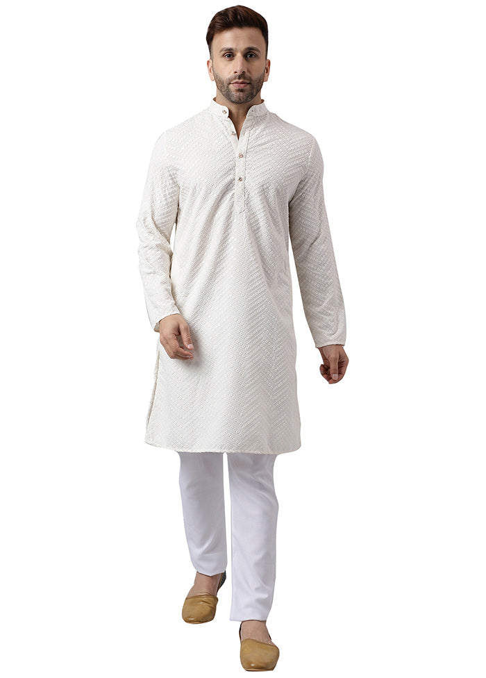 2 Pc White Silk Kurta Pajama Set 2025 Unisex