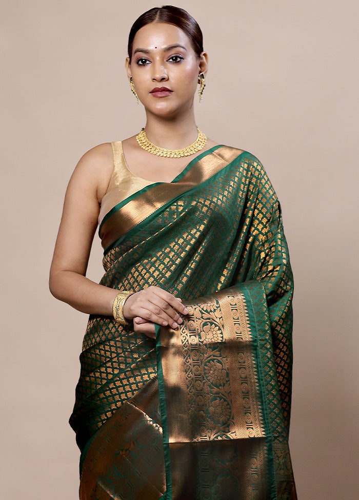 Green Kanjivaram Silk Saree With Blouse Piece Outlet Pay With Paypal