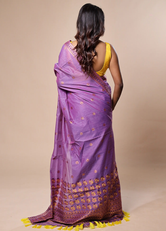 Purple Assam Silk Saree With Blouse Piece Cheap Exclusive