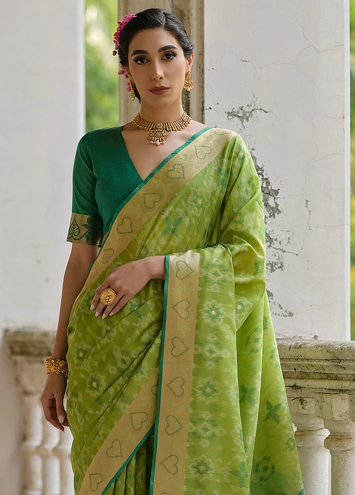 Pista Green Spun Silk Saree With Blouse Piece Sale Affordable