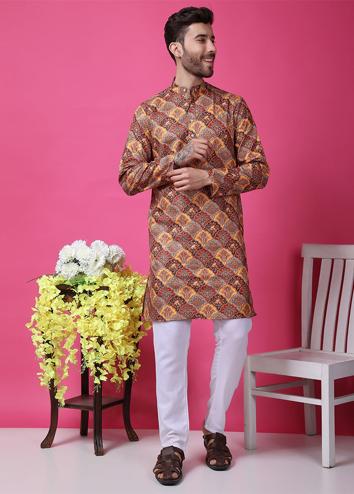 2 Pc Multicolor Silk Kurta Pajama Set Sale Manchester