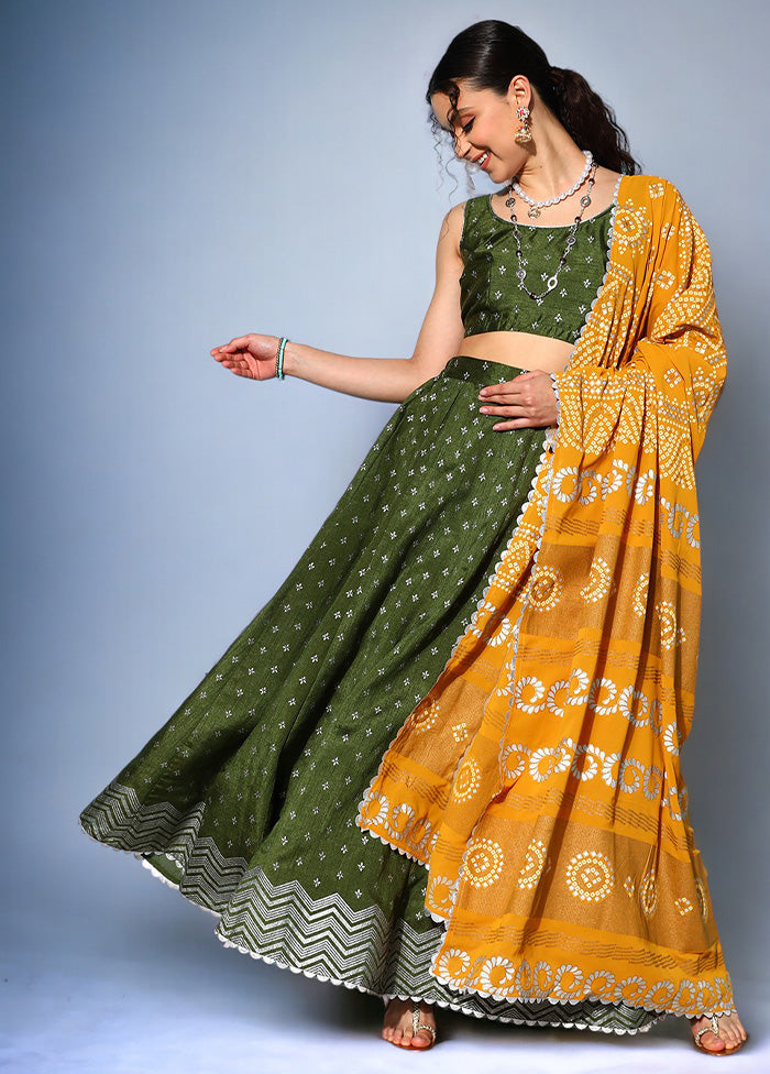 Dark Green Silk Readymade Lehenga With Dupatta Real Sale Online