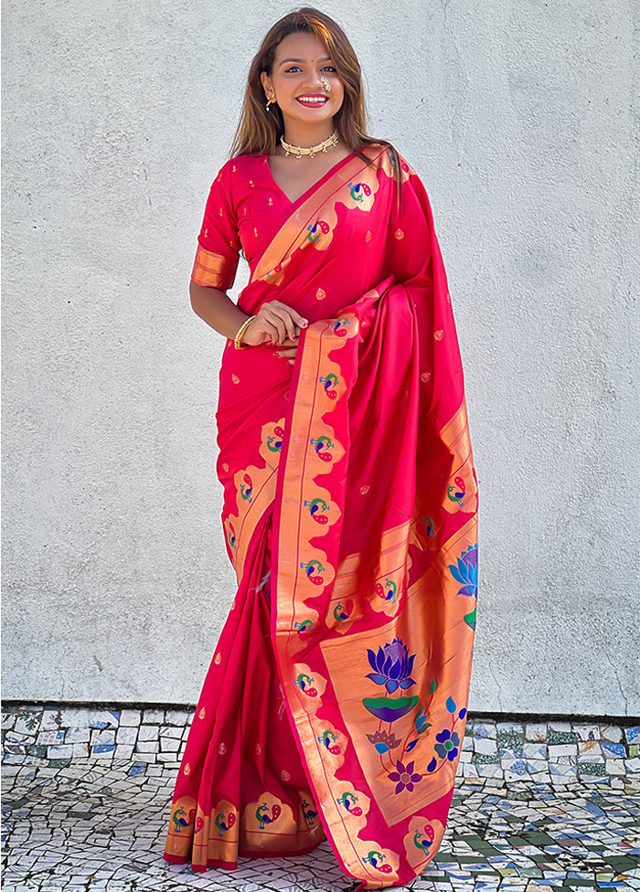 Pink Spun Silk Saree With Blouse Piece Discount Big Sale